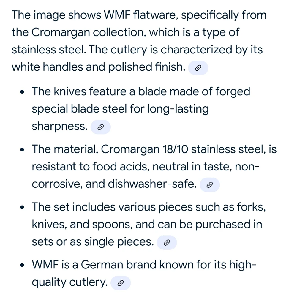 WMF Cromargan White Bakelite Stainless 6 Piece Flatware, Vtg. MCM, EUC
